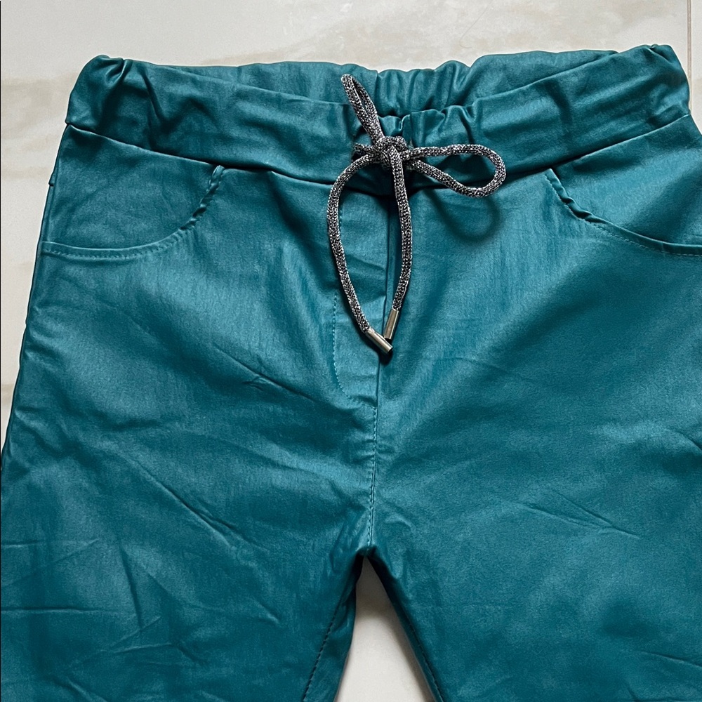 Venti6 Teal Crinkle Jogger Pants with Drawstring